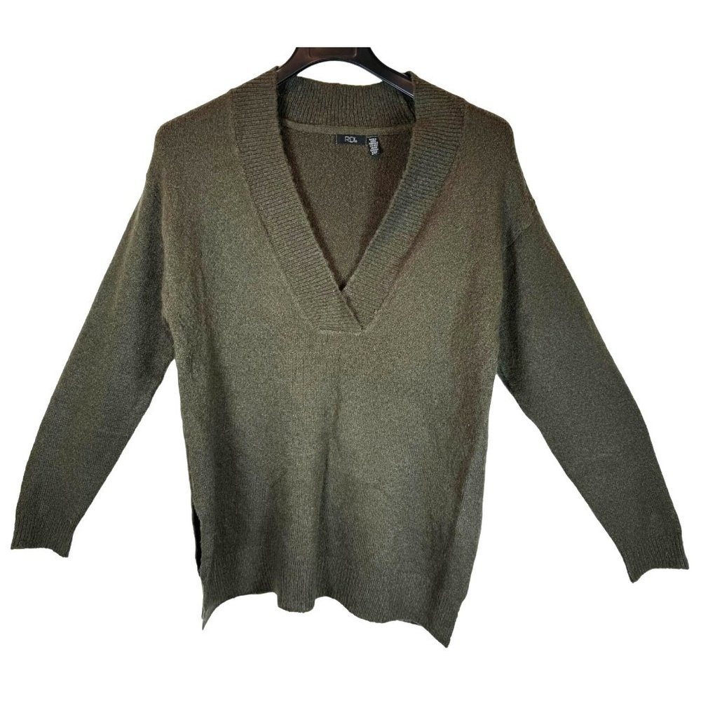 RDI Green Women's Pullover Green Sweater Plunging V-Neck Women's Small Petite